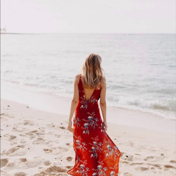 Adhira Aura Red Floral Maxi Dress w/Side Slits NWT - Picture 5 of 15